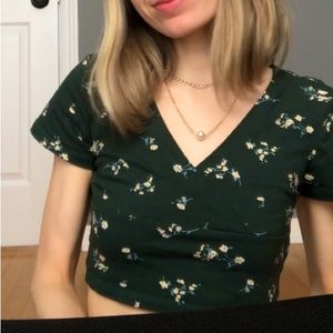 Green cross-front crop top